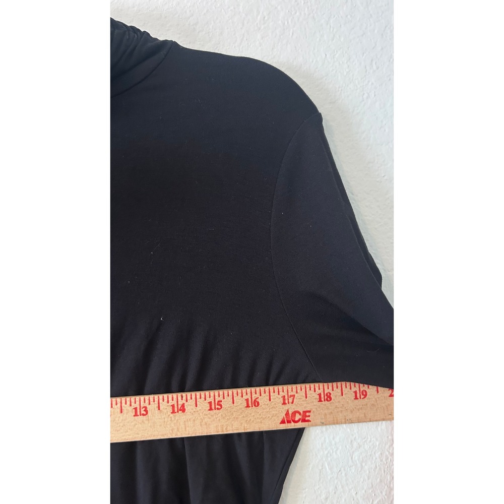 White House Black Market Black Vampy Side Ruched Mock Neck Long Sleeve Top SZ M - Picture 5 of 7